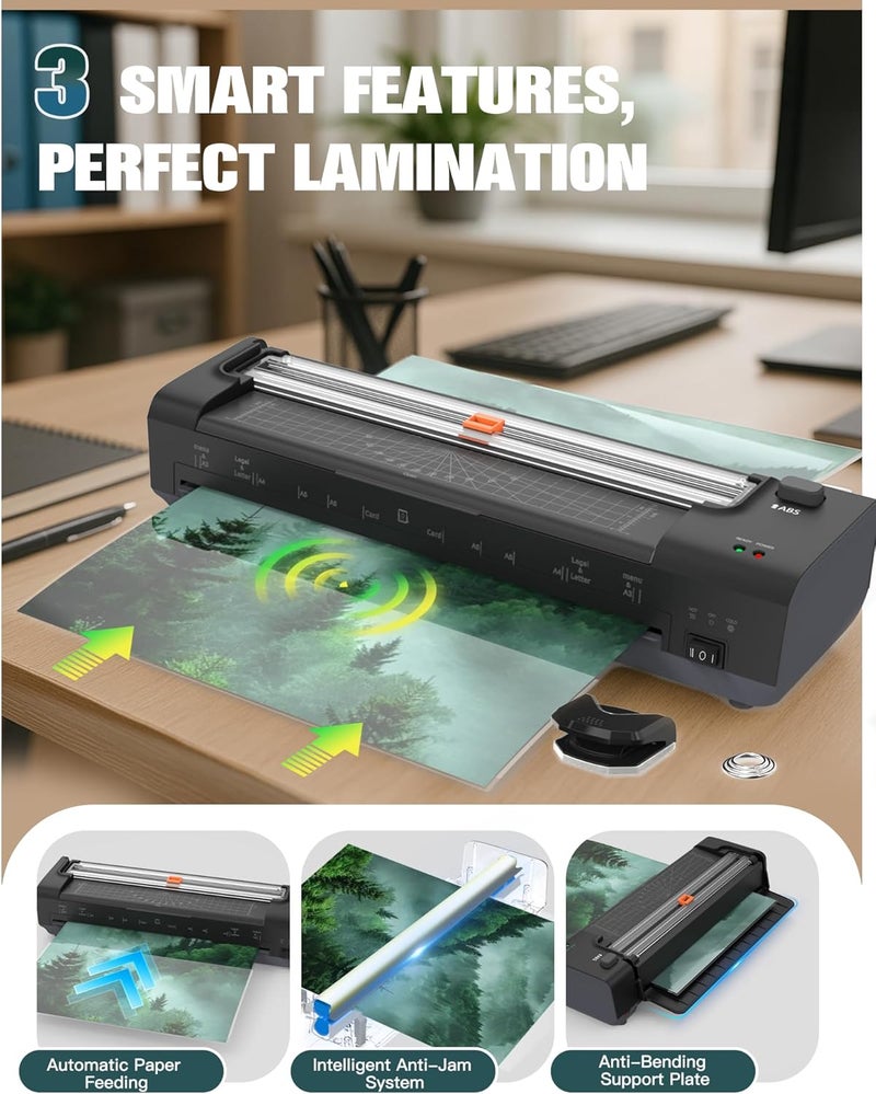 OidoZac 13 Inch Laminator Machine with Auto Paper Feed, Never Jam A3 Thermal & Cold Lamination, 20 Laminating Sheets, 10-in-1 Laminator with Cutter, Trimmer & Corner Rounder for Office School Home Use Black - Image 2